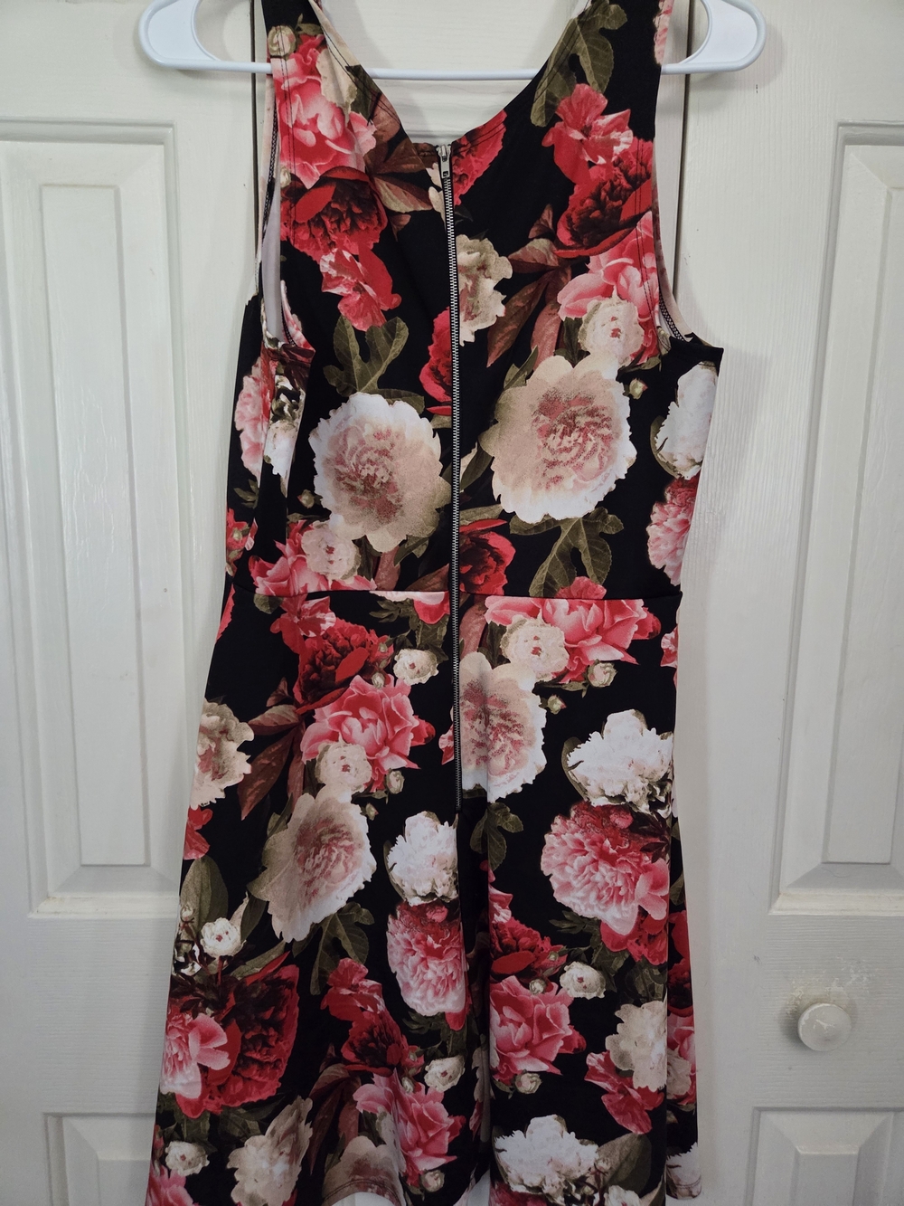 Rue21 Black Floral Fit & Flare Dress with Pink and Red Blooms - Picture 2 of 4